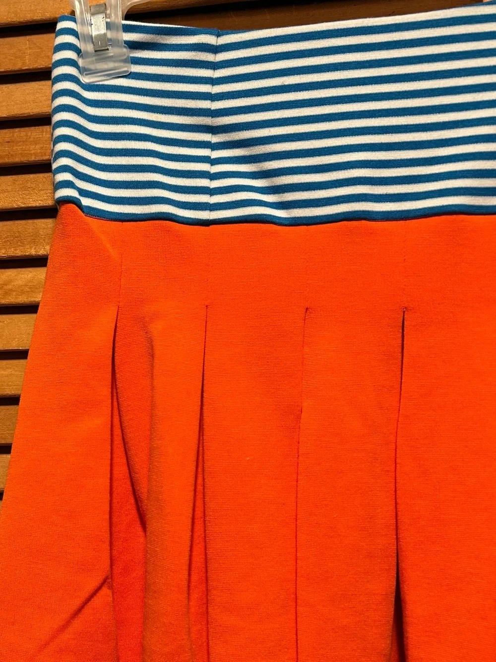 Christine & Taylor Striped Waist Orange Pleated Knit Skirt